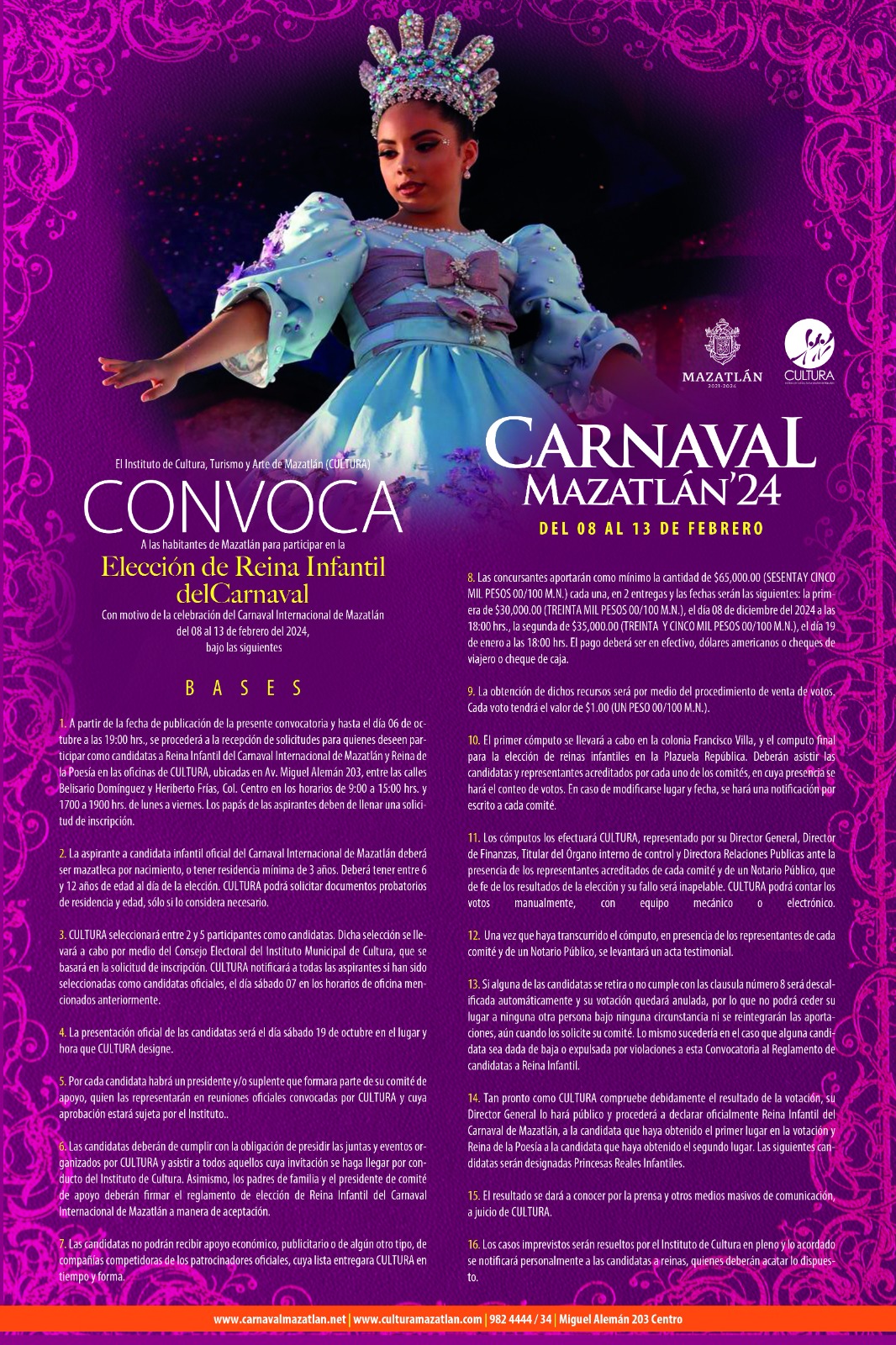 Los Vientos de Carnaval Soplan en Mazatlán en Pleno Septiembre Lanzan las Convocatorias a los Distintos Reinados 2024 Reina Infantil a