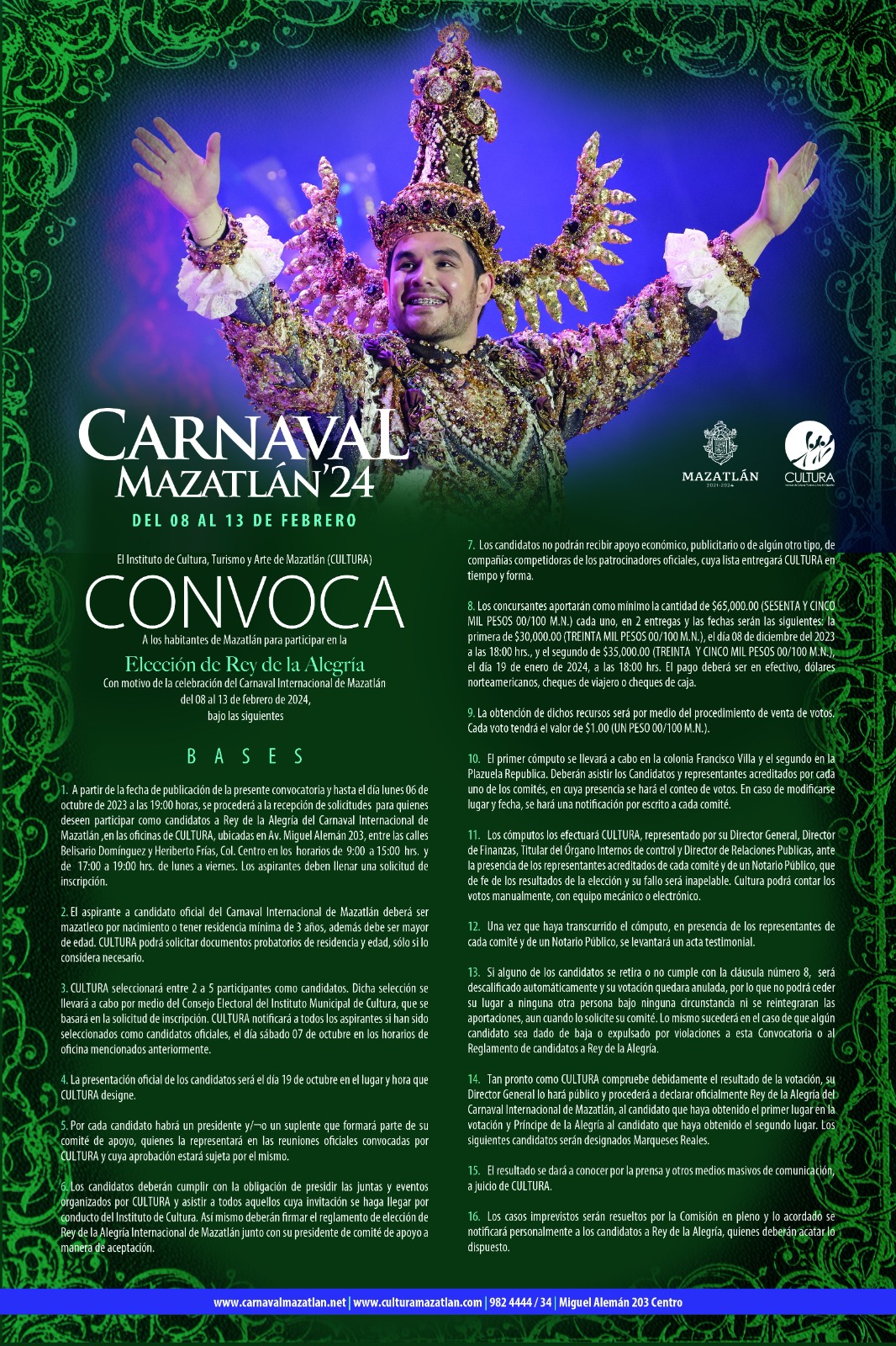 Los Vientos de Carnaval Soplan en Mazatlán en Pleno Septiembre Lanzan las Convocatorias a los Distintos Reinados 2024 Rey del Carnaval a