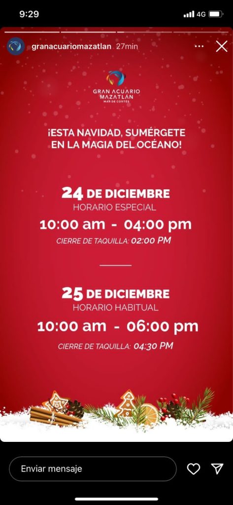 Gran Acuario Maztalán Mar de Cortés Horarios Navidad 2023