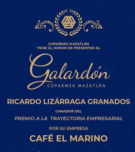Ricardo Lizárraga Granados Reconocido Trayectoria EMrpesarial Café el Marino Coparmex Mazatlán 2019 (2)d