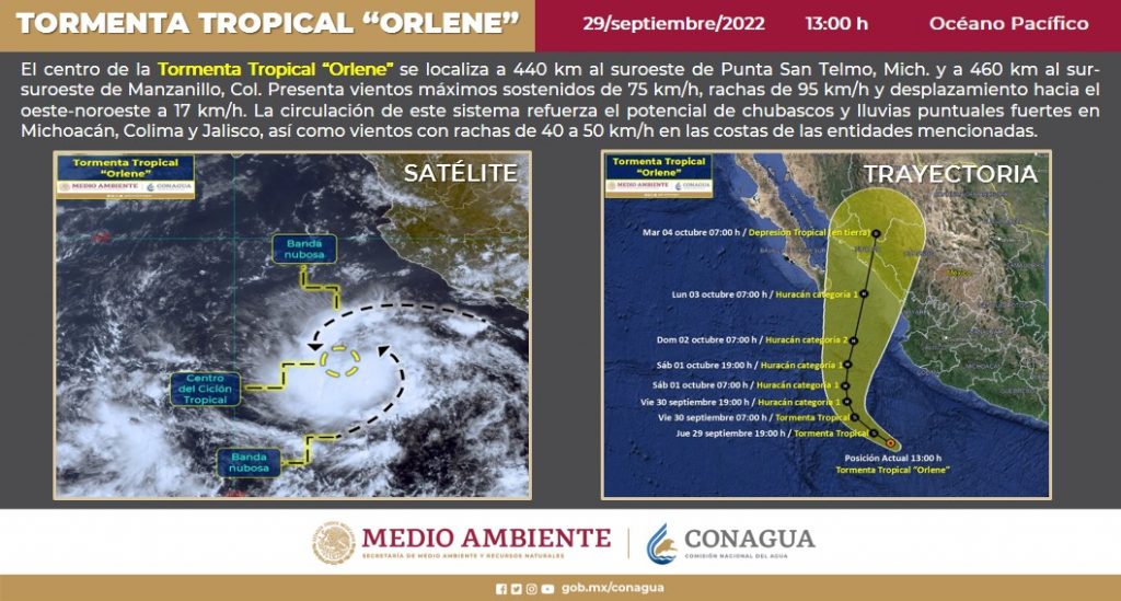 Pide Protección Civil de Sinaloa estar atentos a trayectoria de Tormenta Tropical Orlene 2022