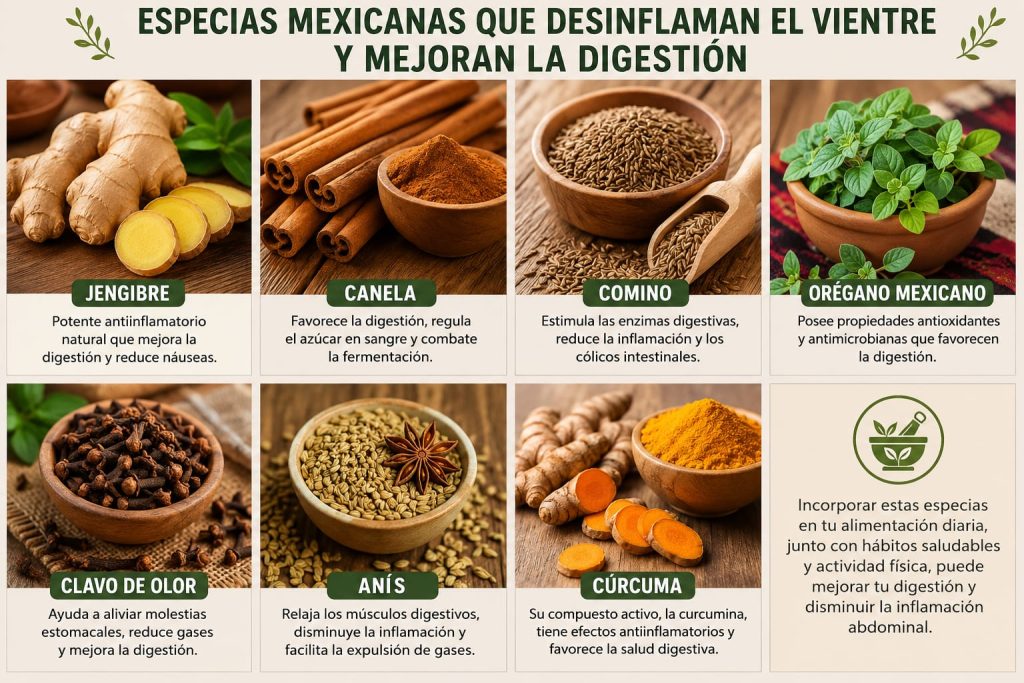Especias mexicanas: aliadas naturales para desinflamar el vientre y favorecer la digestión
